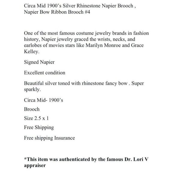 Vintage Napier Silver Tone Rhinestone Sparkle Brooch Bow Christmas Ribbon Pin - Picture 9 of 9